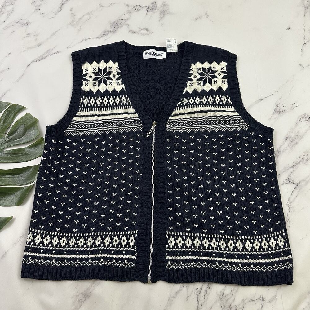 White Stag Vintage Y2k Womens Sweater Vest Plus Size 22W Blue White Fair Isle